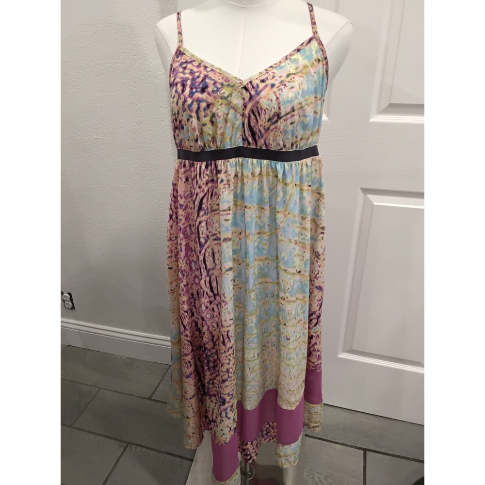 Simply Vera Vera Wang Abstract Watercolor Empire Waist Midi Dress‎ Purple Blue M